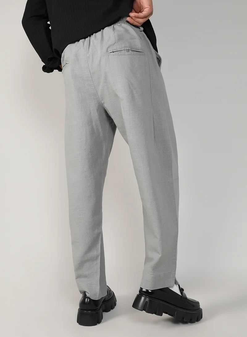 CAHOOT  Men's Moon Grey  Tailored Linen-Blend Trousers For Casual Wear | Tailored Fit | 4 Pockets | Hook Closure | Trousers Crafted With Comfort Fit For Everyday Wear for Men | Best Price UAE
